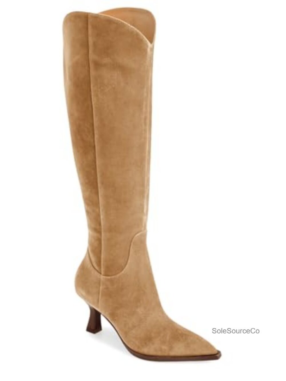 Womens Wide Calf Knee High Boots Kitten Heel Pointed Toe Tall Side Zipper